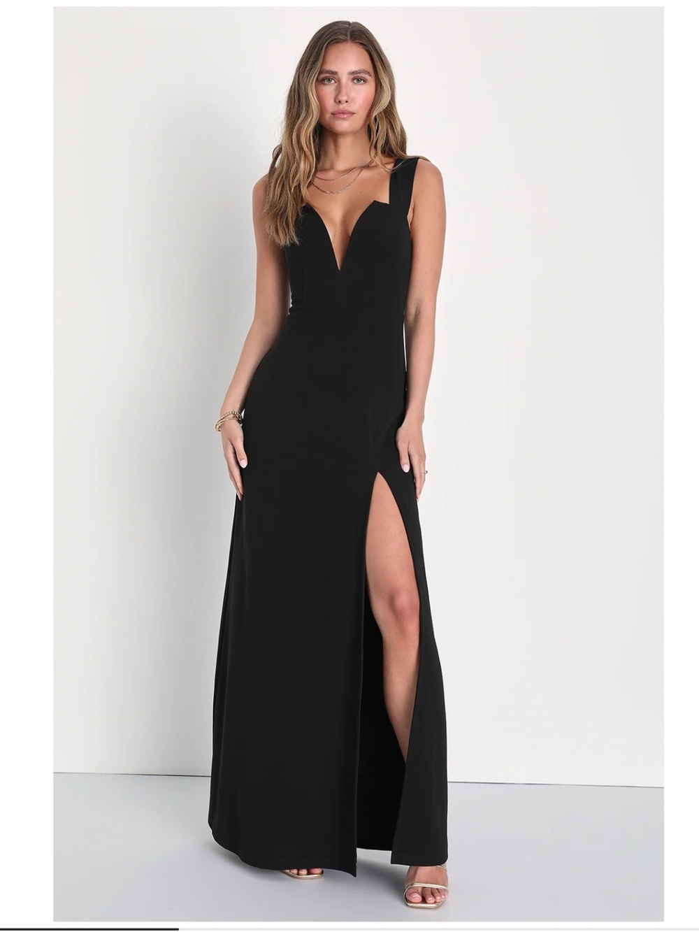 Lulus Daring Elegance Black Sleeveless Crepe Knit Mermaid Maxi Dress Event NWT L